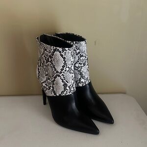 JustFab Black and White Snakeskin Heeled Boots